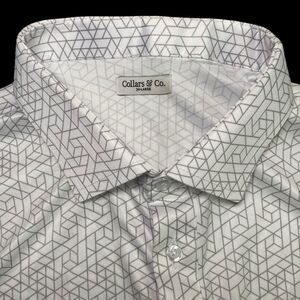 Collars & Co Polo Shirt Mens 3XL White Geo Dress Collar Golf Casual Preppy NEW